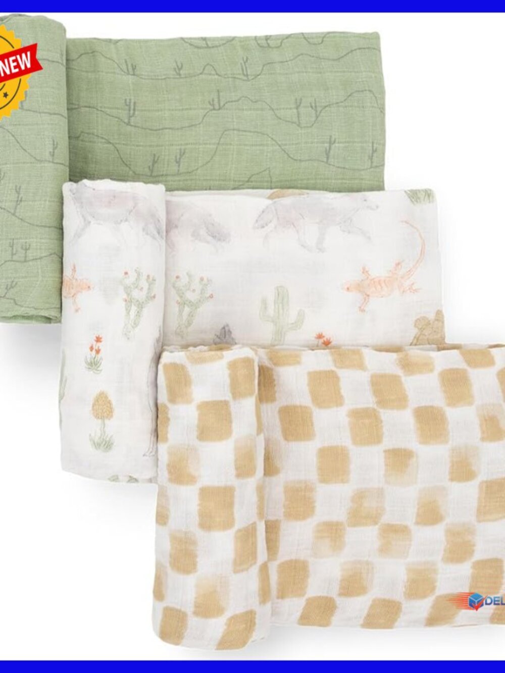 Set of 3 Muslin Swaddle Blankets for Newborns, Soft & Breathable